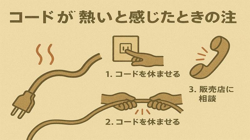 コードが熱いと感じたときの注意