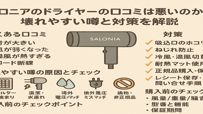 サロニアのドライヤーの口コミは悪いのか？壊れやすい噂と対策を解説