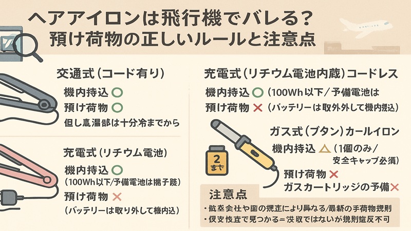 ヘアアイロンは飛行機でバレる？預け荷物の正しいルールと注意点
