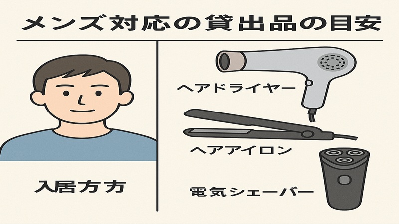 メンズ対応の貸出品の目安