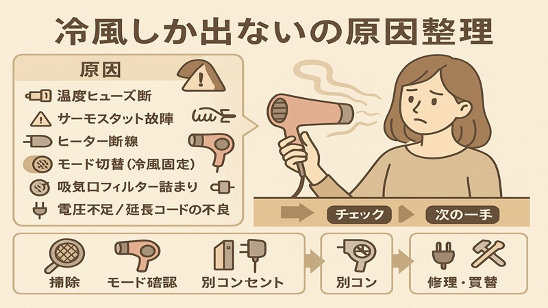 冷風しか出ないの原因整理