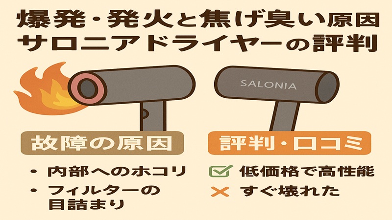 爆発発火と焦げ臭い原因は？サロニアドライヤーの評判