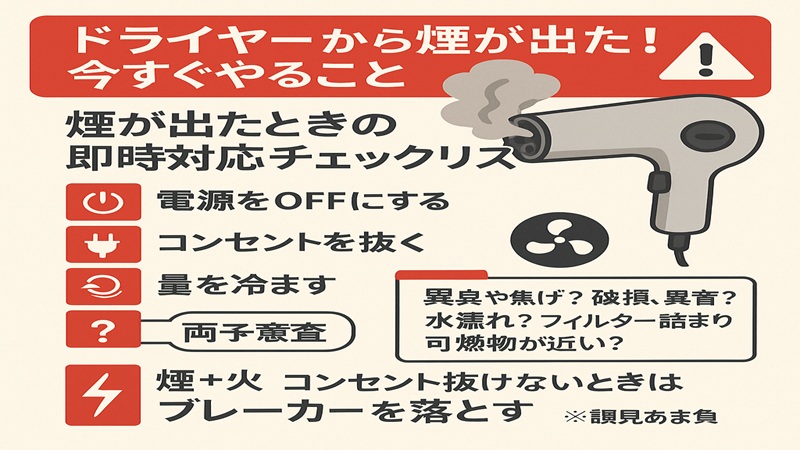 ドライヤーから煙！赤くなるとか緑の光の意味と使い続ける判断基準 