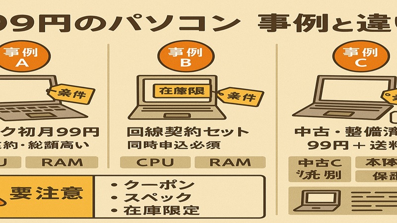 99円のパソコン事例と違い