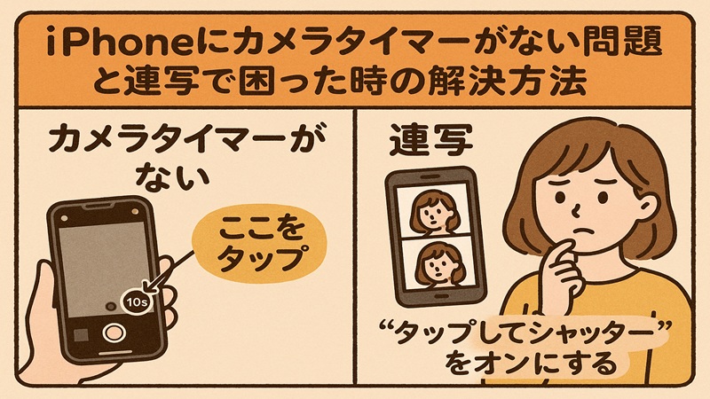 iphoneにカメラタイマーがない問題と連写で困った時の解決方法