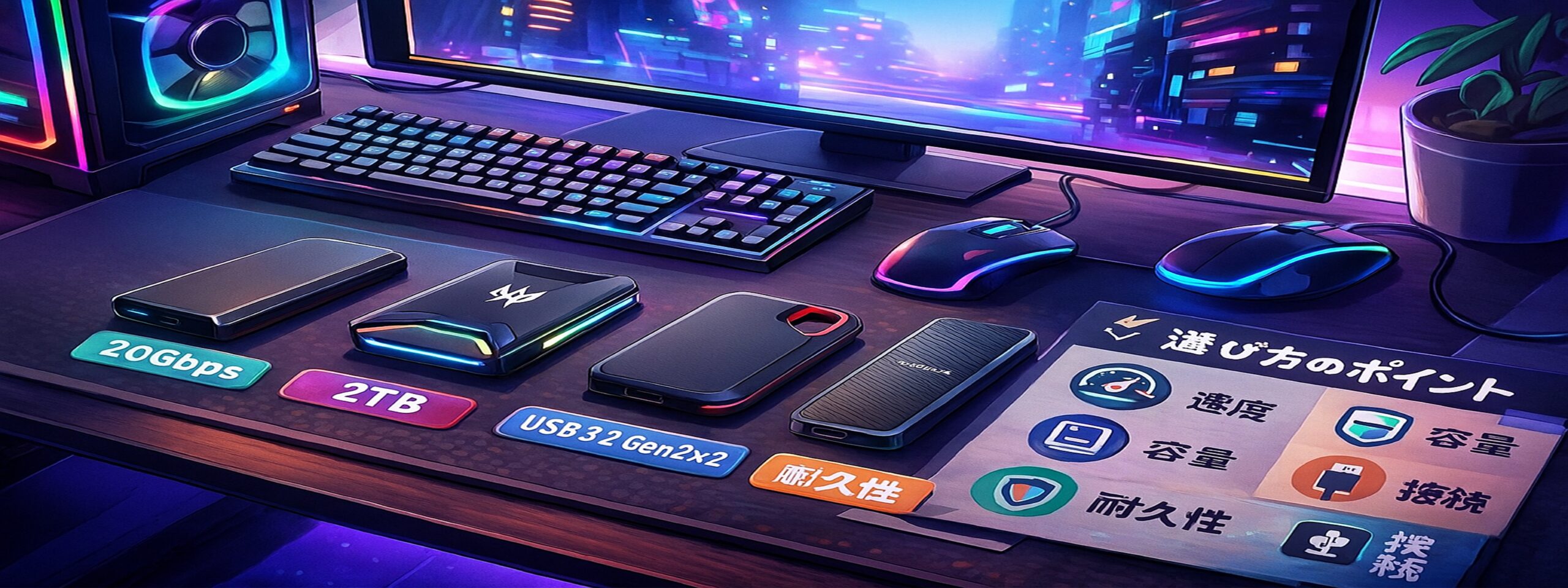 ゲーミングpcの外付けssdでおすすめ品を紹介。20G対応と選定
