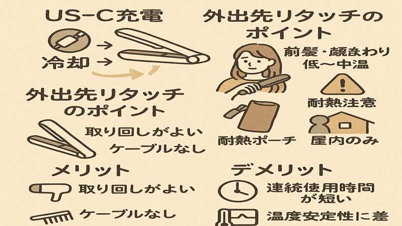 コードレス充電式と外出先リタッチ