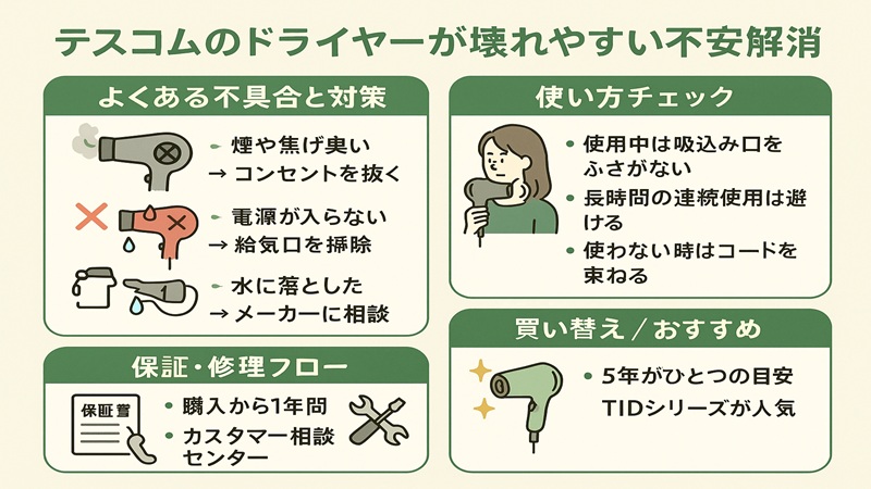 テスコムのドライヤーが壊れやすい不安解消