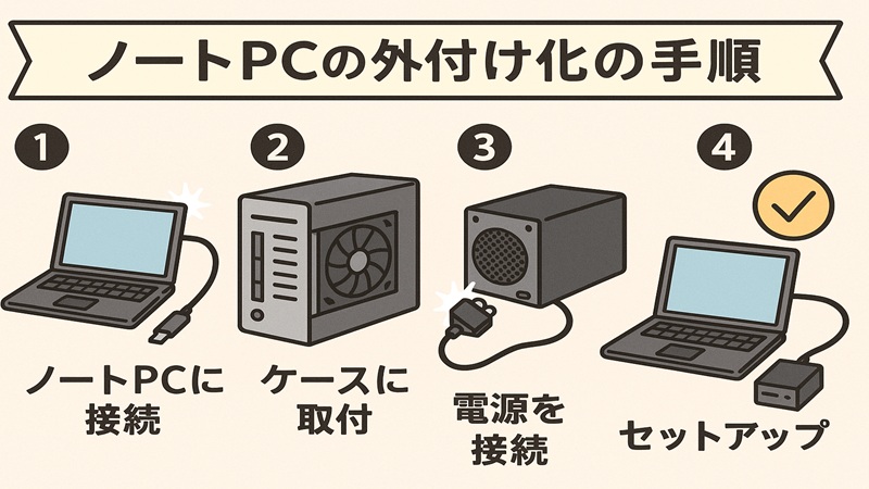 ノートPCの外付け化の手順