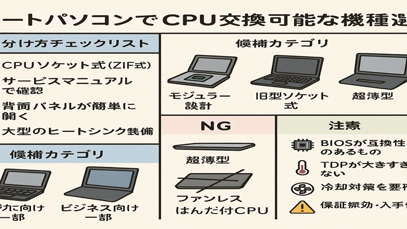 ノートパソコンでcpu交換可能な機種選び