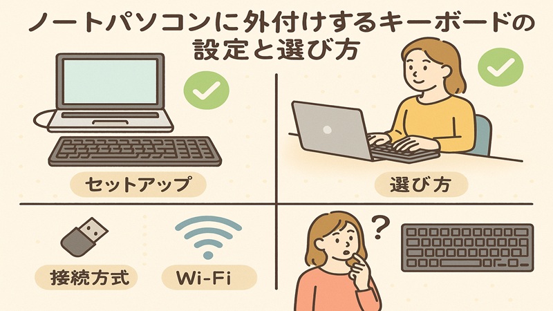 ノートパソコンに外付けするキーボードの設定と選び方