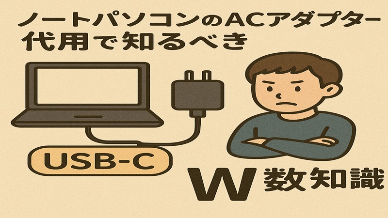 ノートパソコンのACアダプター代用で知るべきUSB-CとW数知識