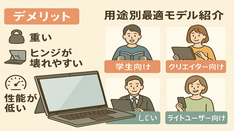ノートパソコン（2in1）のデメリット解説。用途別最適モデル紹介