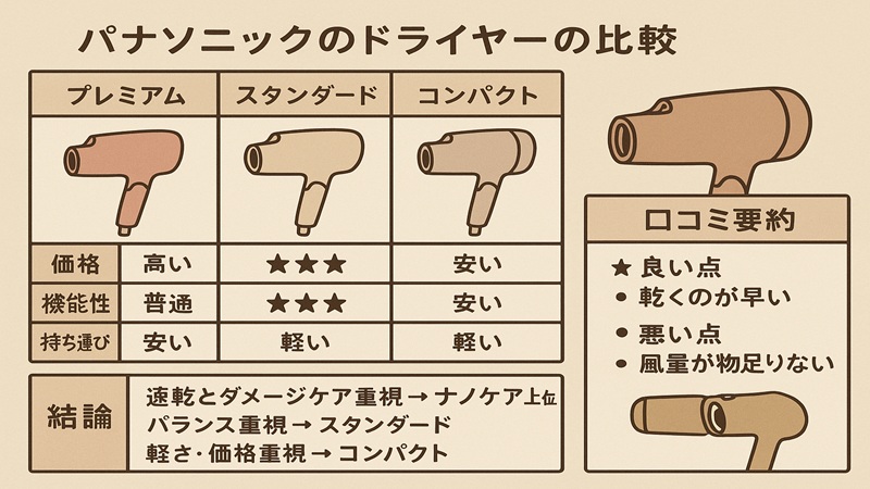 パナソニックのドライヤーの比較と口コミの結論