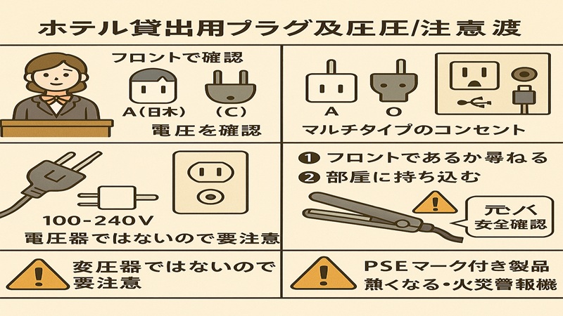 ホテルの貸出プラグと電圧事情