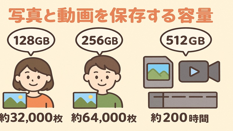 写真と動画を保存する容量目安