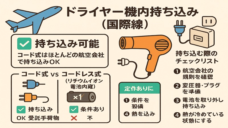 国際線でのドライヤー機内持ち込み