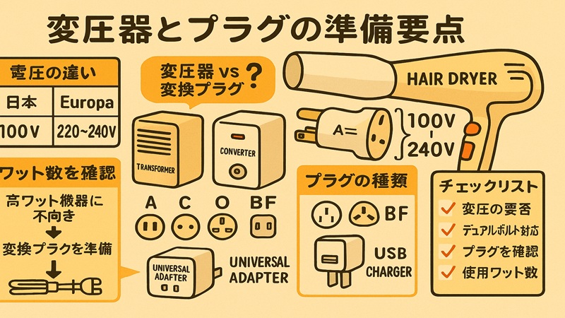 変圧器とプラグの準備要点