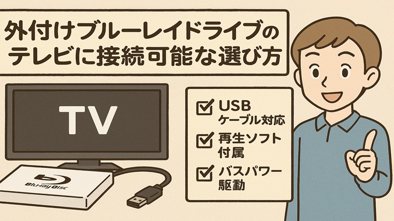 外付けブルーレイドライブのテレビに接続可能な選び方