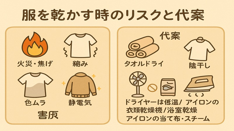 服を乾かす時のリスクと代案