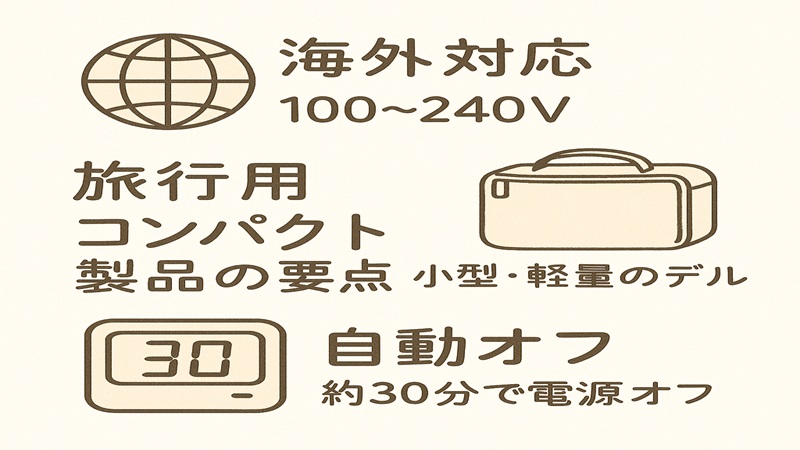 海外対応、旅行用のコンパクト製品の要点