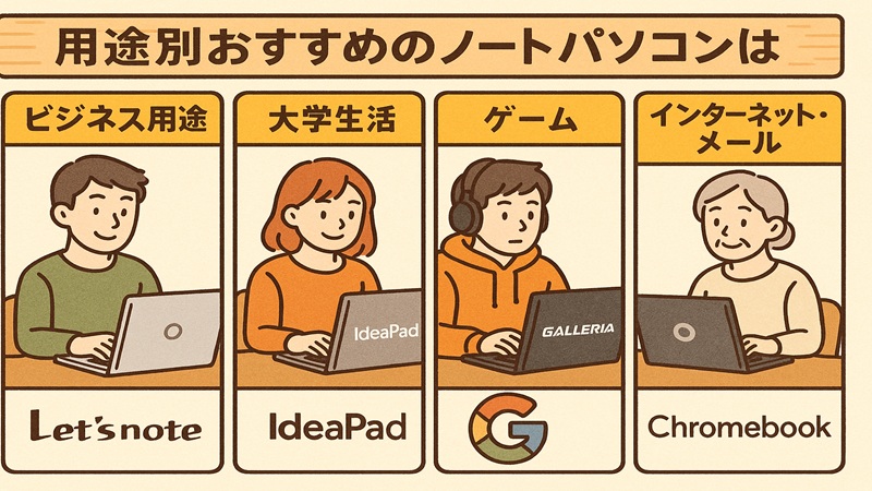 用途別おすすめのノートパソコンは
