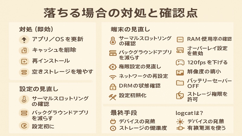 落ちる場合の対処と確認点