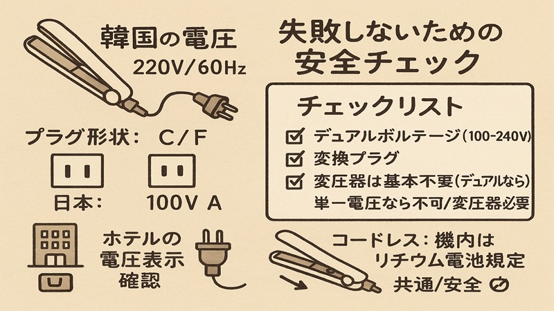 韓国のヘアアイロンの電圧と持ち込みで失敗しないための安全チェック