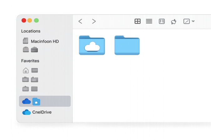 FinderサイドバーからOneDriveへアクセスする導線イメージ（場所・お気に入り・CloudStorage）