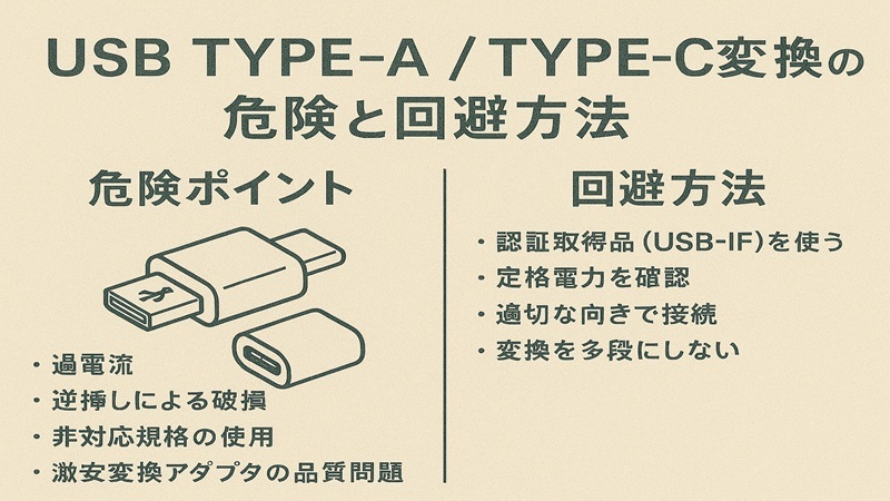 USB TYPE-A TYPE-Cの変換の危険を回避する方法解説