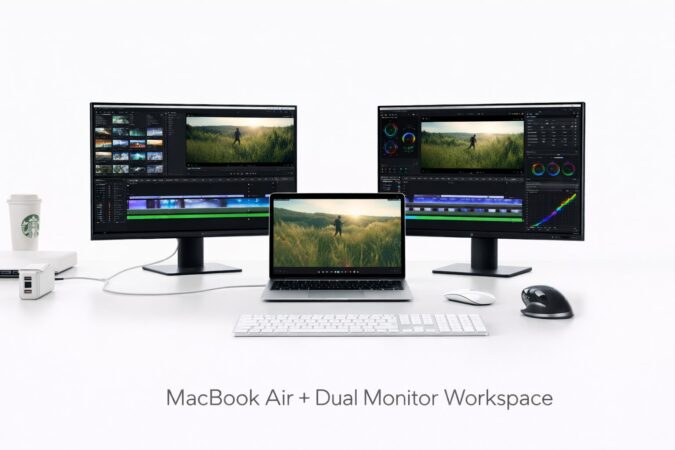 【画像挿入ポイント】「本体＋外部2台」の作業スペースが分かる図（デスク構成の写真・図解など）