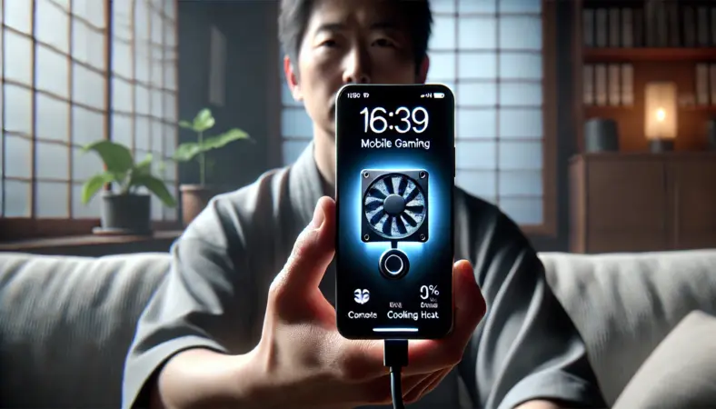 モバイルコントローラーと指サックを使用し、操作性を向上させてゲームを快適に楽しむ日本人ユーザー。長時間プレイでも疲れにくい工夫を表現したGoogle Pixel 9向けゲーム操作性改善の16:9イメージ。