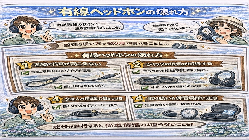 有線ヘッドホンの壊れ方