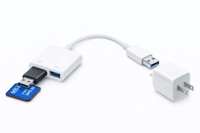 Lightning - USB 3 Camera Adapter＋SDカードリーダー＋ACアダプタの三位一体イメージ