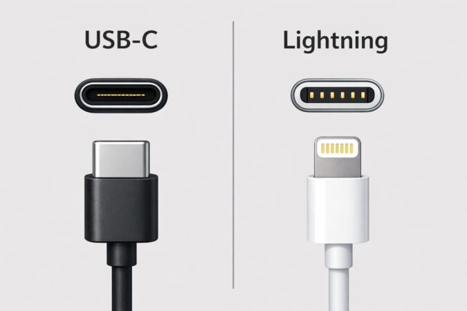 USB-C端子とLightning端子の違い（形状の比較図）