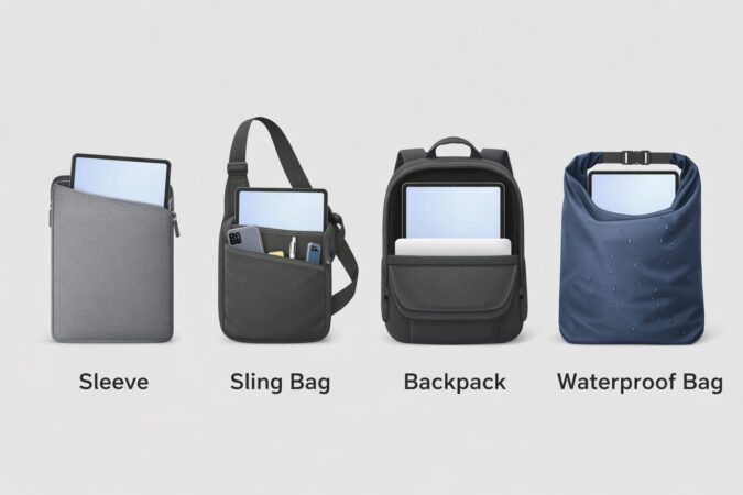 スリーブ・スリング・バックパック・防水併用の持ち運びイメージ