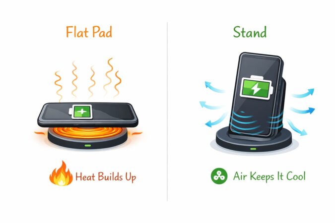 ベタ置き（熱がこもる） vs スタンド型（空気が流れる）