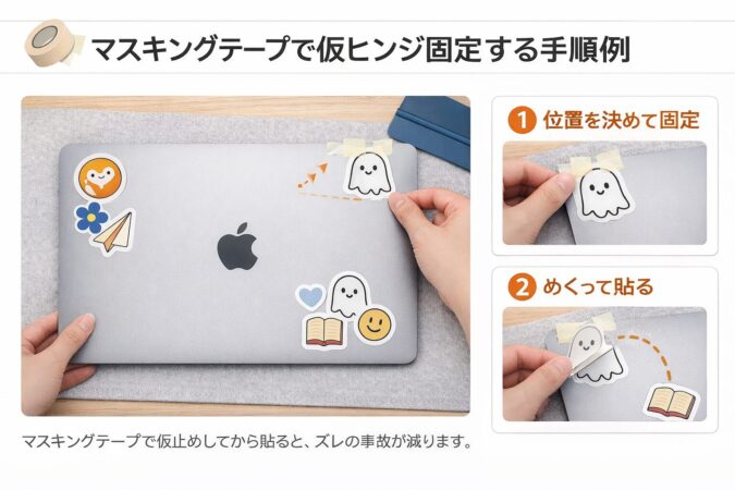 マスキングテープで仮ヒンジ固定する手順例