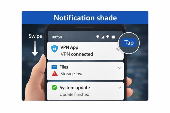 上から下にスワイプして出る通知シェード