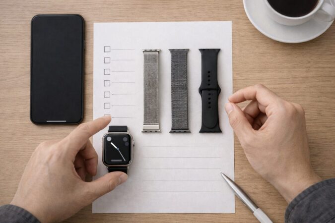 バンド・文字盤・スマートスタック運用を点検する最強チェックリスト風のスマートウォッチ準備俯瞰