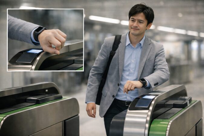 スマートウォッチの当て方を調整してタッチ決済が正常に反応するようになった改札での対策イメージ