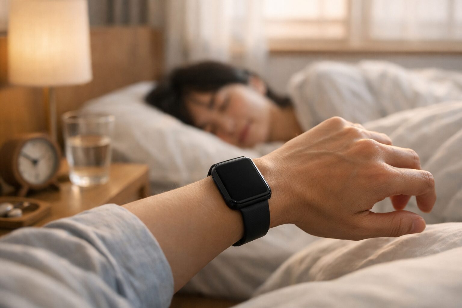 音を鳴らさずスマートウォッチの振動アラームだけで起床する日本人の朝の様子