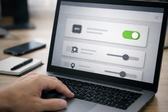 PCブラウザのシステム設定でハードウェアアクセラレーションのオンオフを探す操作イメージ