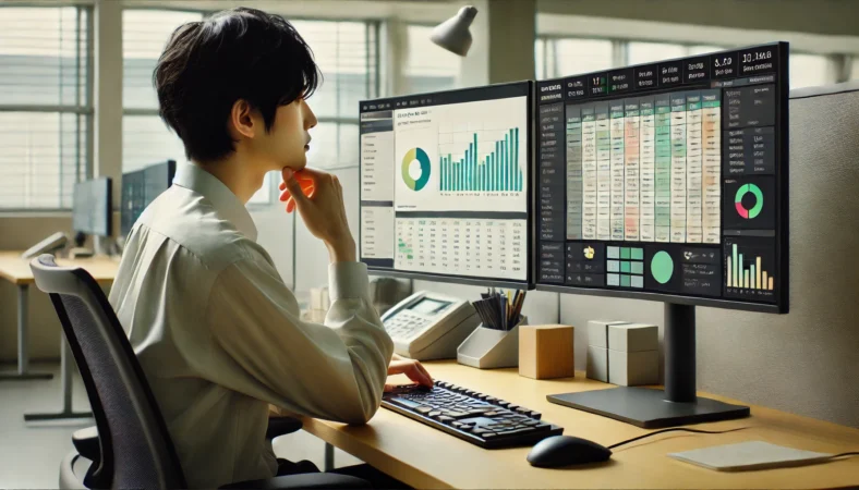 Excelで考える時間が長くなり操作が止まって退席中表示になりやすい、日本人のデスク作業シーン