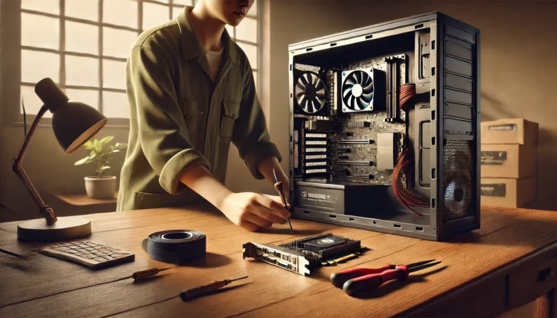 GPUがボトルネックのときにグラフィックボード増設で改善しやすい状況を示す、デスクトップPC作業のイメージ