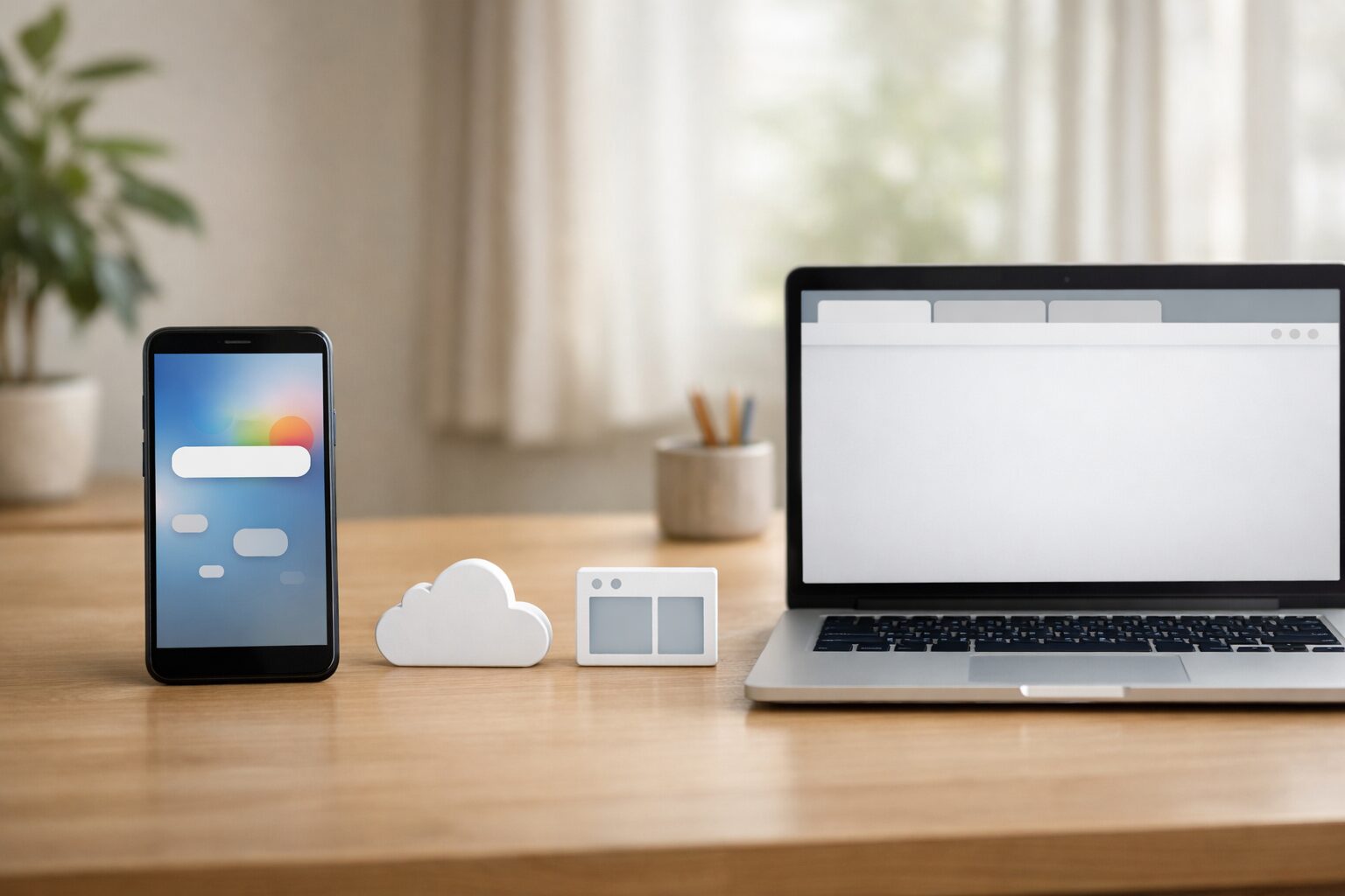 Googleはサービス、Chromeはブラウザという違いをスマホとPCで直感的に示すデスク上のイメージ