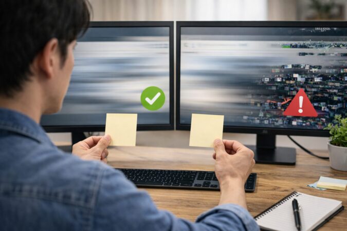 ハードウェアアクセラレーションをONとOFFで比較し、滑らかさと描画不具合の違いを判断するイメージ