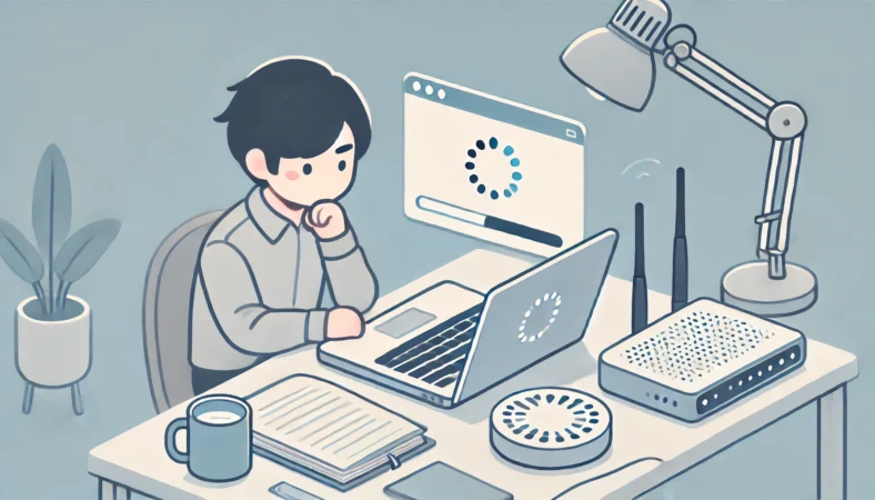 YouTube再生が止まる状況を想定し、複数タブ使用中のPCで動画がカクつく原因切り分けを示すイメージ