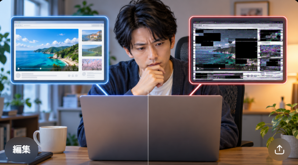 Chromeのハードウェアアクセラレーションによる正常表示と黒画面やちらつきの比較
