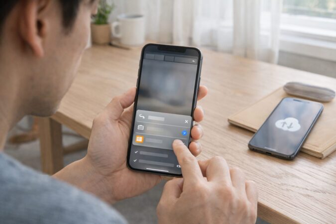 iOS26.2でタブや履歴が見えない時に表示位置変更と同期を切り分ける様子のイメージ